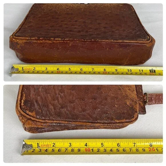 Vintage Beverly Bag Full Quill Ostrich Frame Purse Brown Ireland Distressed - Picture 12 of 12